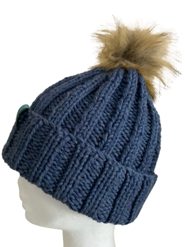 Double Deluxe Blue Melange Beanie with Pom Pom - Image 2