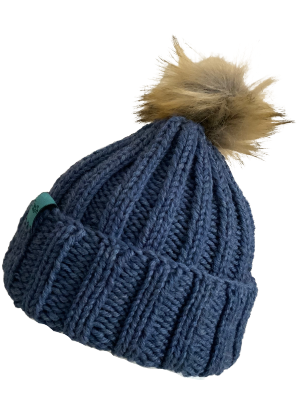 Double Deluxe Blue Melange Beanie with Pom Pom - Image 3