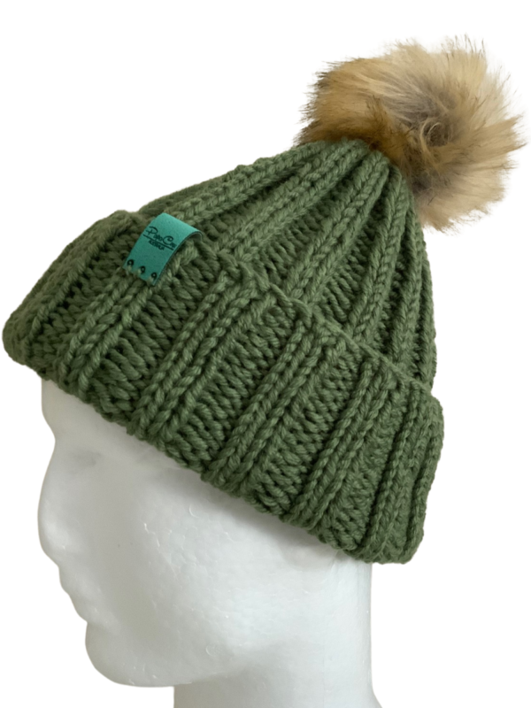Double Deluxe Forest Green Beanie with Pom Pom - Image 2