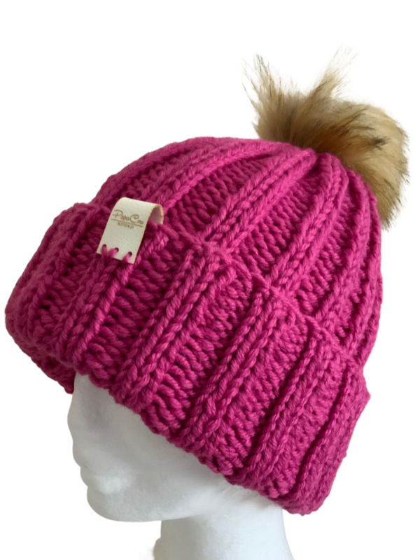 Double Deluxe Hot Pink Beanie with Pom Pom