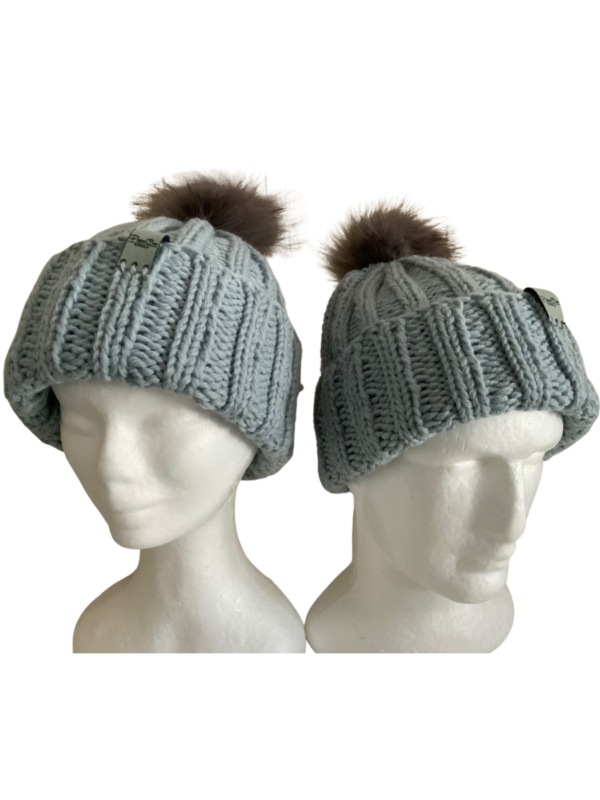 Double Deluxe Light Blue Beanie with Pom Pom - Image 2