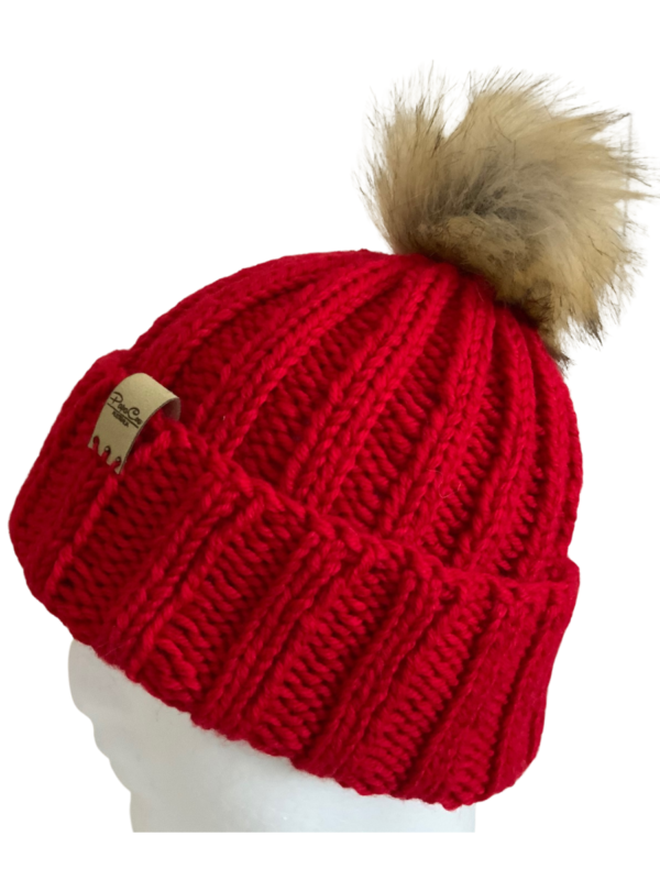 Double Deluxe Red Beanie with Pom Pom