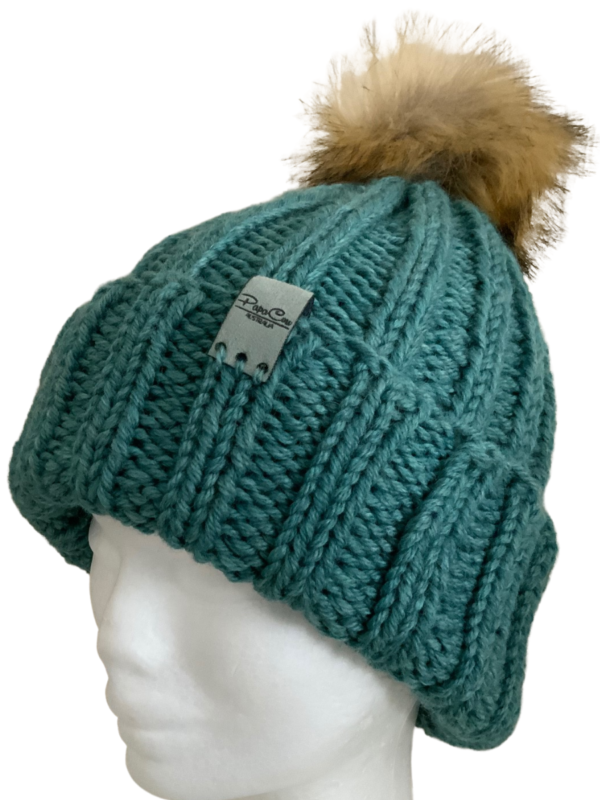 Double Deluxe Teal Melange Beanie with Pom Pom