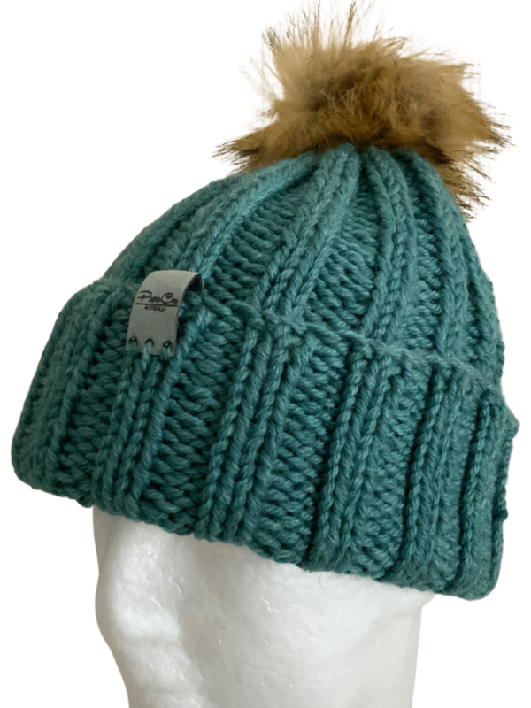 Double Deluxe Teal Melange Beanie with Pom Pom - Image 2